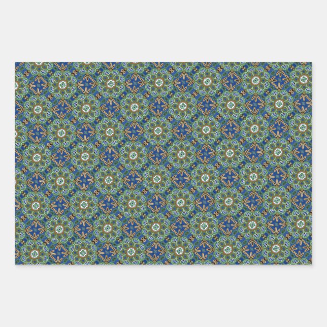Blätter, blau und grün, Set 3 Geschenkpapier Set (Vorderseite 3)
