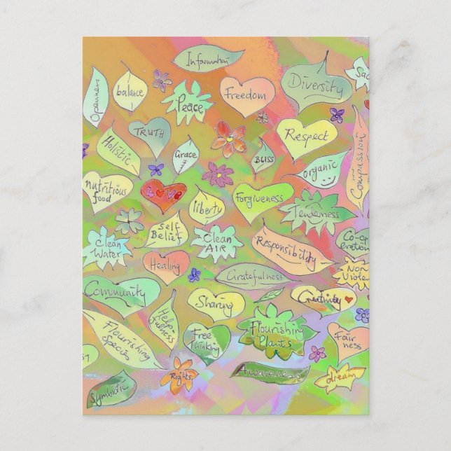 Blätter, Blume, Herzen / bewusste Worte Postkarte (Vorderseite)