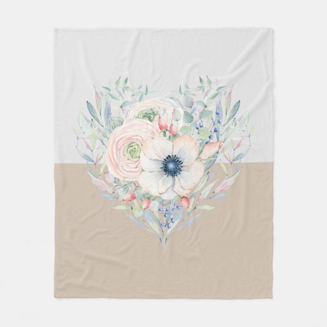Blätter & Blume Wasserfarbenes Herz Fleecedecke (Vorderseite)