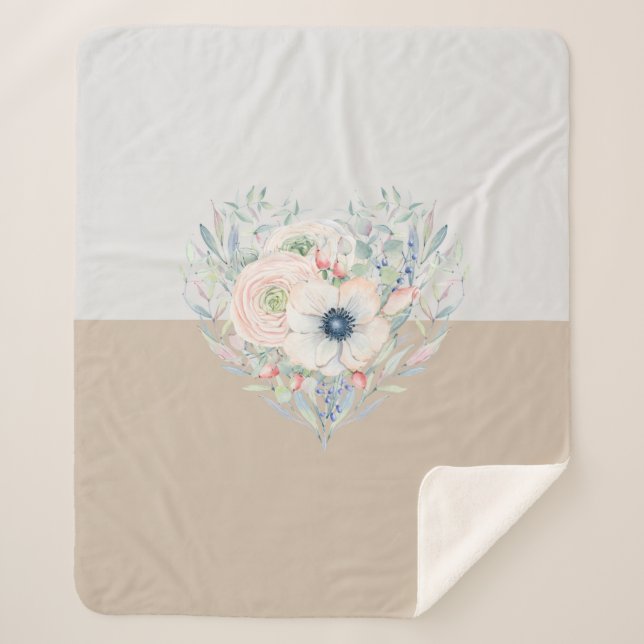 Blätter & Blume Wasserfarbenes Herz Sherpadecke (Vorderseite)