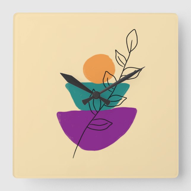 Blätter Boho-Illustration Quadratische Wanduhr (Vorderseite)