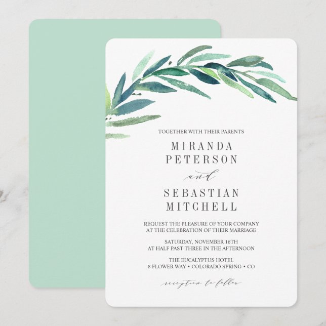 Blätter Botanische Hochzeiten: Fresh Eukalyptus Br Einladung (Vorne/Hinten)