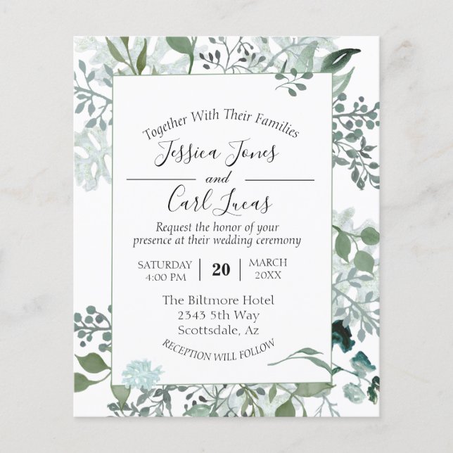 Blätter Botanischer Rahmen Einladung zur Aquarell (Vorderseite)