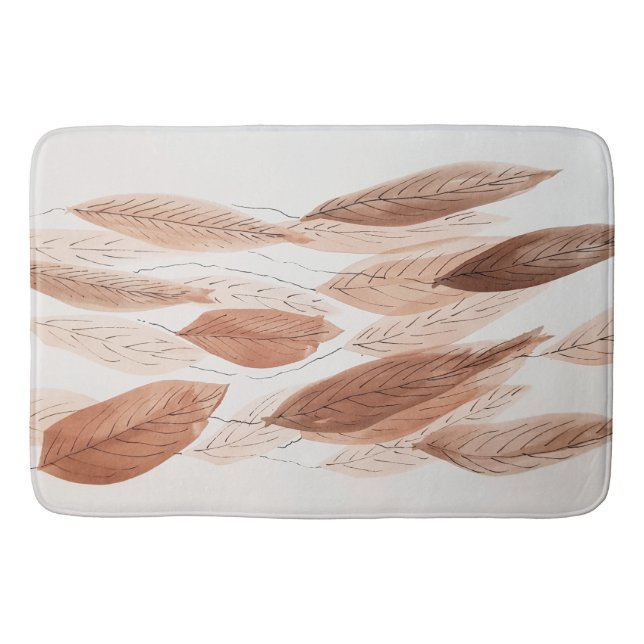 Blätter Brown Terracotta Beige Grau Badematte (Vorderseite)