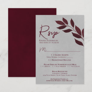 Blätter Burgund & Gray Wasserfarbenhochzeit RSVP Karte