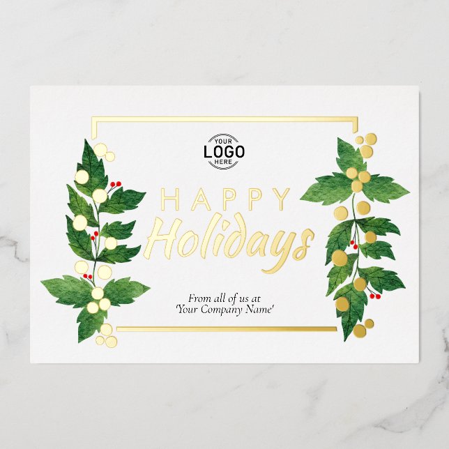 Blätter Business Happy Holidays Real Gold Foil Car Folieneinladung (Vorderseite)