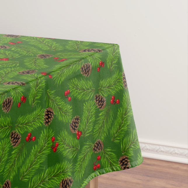 Blätter, Cones & Berries auf Green Tischdecke (Beispiel)