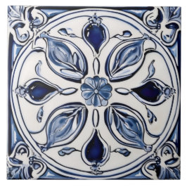Blätter der blauen und weißen Blume Symmetrische F Fliese