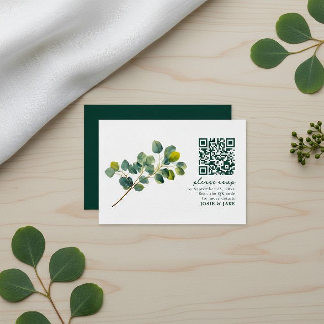 Blätter der Eukalyptus-Zweigstelle Begleitkarte (Eucalyptus branch leaves wedding rsvp enclosure.)