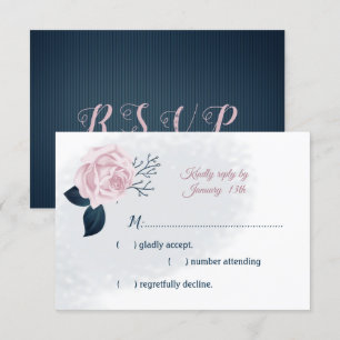 Blätter der Marine und rosa Blume RSVP Karte