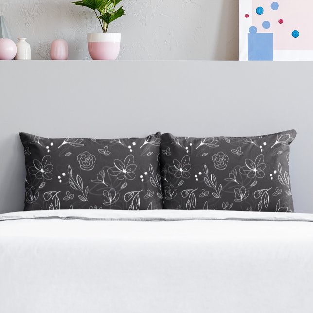 Blätter der Minimalistischen Floraler Moderne Schw Kissenbezug (Black and white floral pattern pillow cases.)
