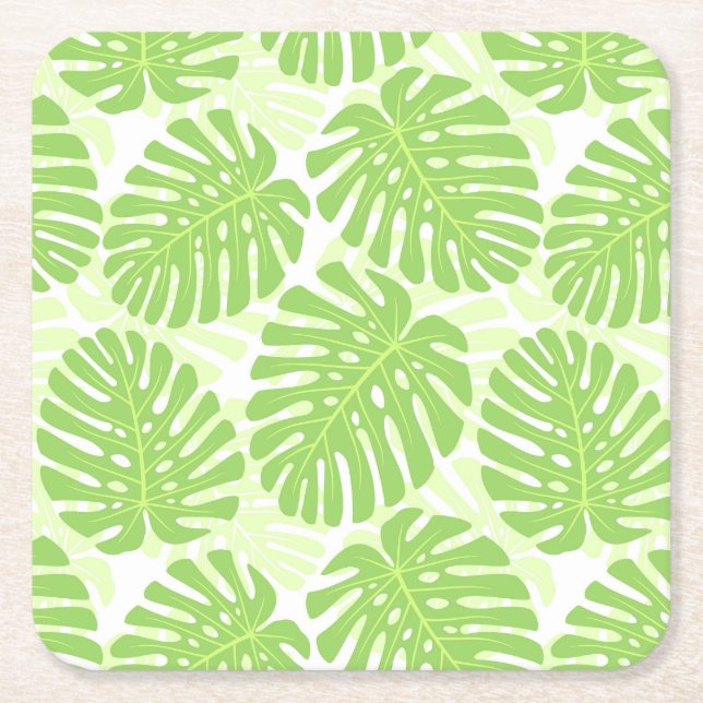 Blätter der tropischen Pflanze - Monstera-Muster Rechteckiger Pappuntersetzer (Vorderseite)