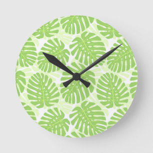 Blätter der tropischen Pflanze - Monstera-Muster Runde Wanduhr