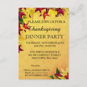 Blätter des Herbst-Erntedank-Abendessen-Party Einladung