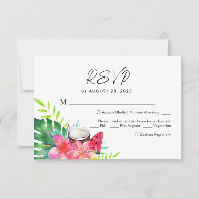 Blätter des tropischen Paradies Palm Wedding RSVP (Vorderseite)