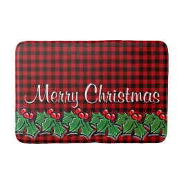 Blätter des Weihnachtsklassikers Red Kariert Holly Badematte