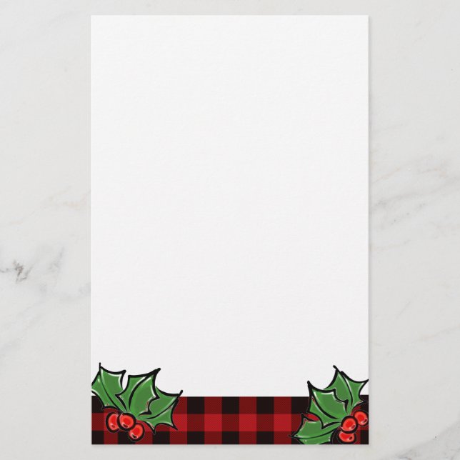 Blätter des Weihnachtsklassikers Red Kariert Holly Briefpapier (Vorderseite)