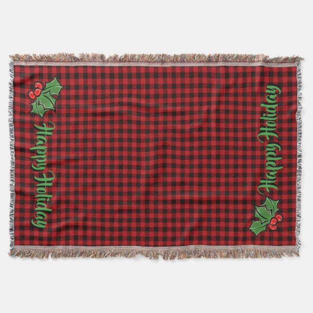 Blätter des Weihnachtsklassikers Red Kariert Holly Decke (Vorderseite)
