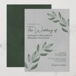 Blätter Elegante Forest Green & Gray Wedding Einladung
