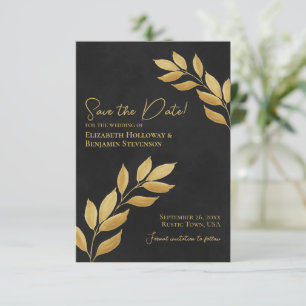 Blätter Elegante Schwarze und Goldene Hochzeit Save The Date