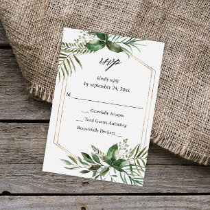Blätter & Eukalyptus Gold über die Mahlzeiten UAWG RSVP Karte