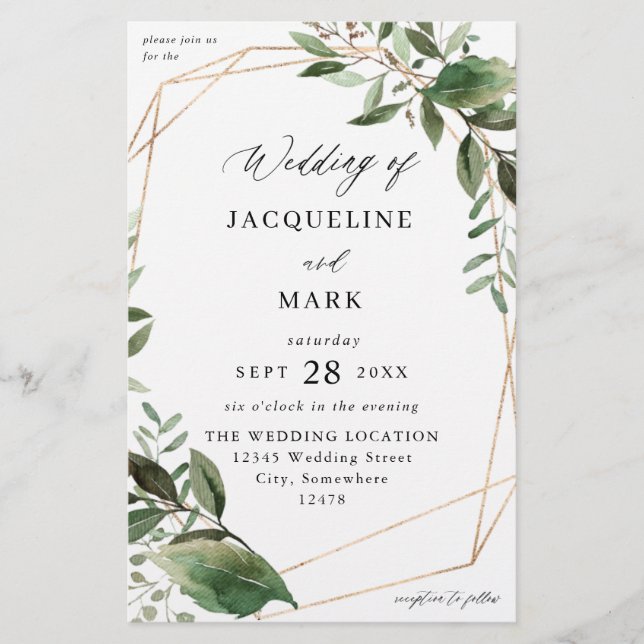 Blätter & Eukalyptus Gold Wedding MEDIUM Flyer (Vorne)