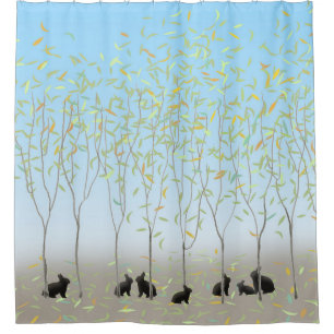 Blätter fallen in die Breeze und Bunnies Duschvorhang
