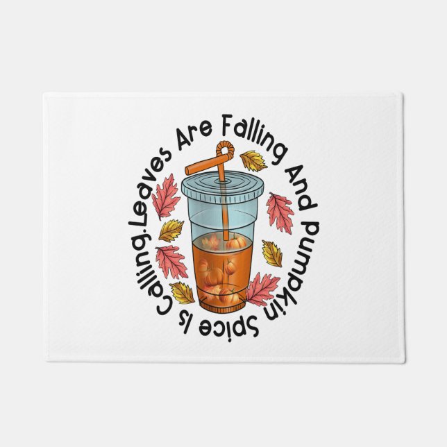 Blätter fallen und Kürbisgewürze rufen an Fußmatte (Vorderseite)