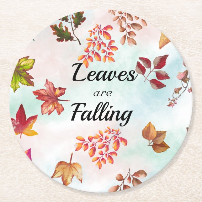 Blätter fallen Wasserfarben Herbst Herbstuntergäng Runder Pappuntersetzer (Vorderseite)