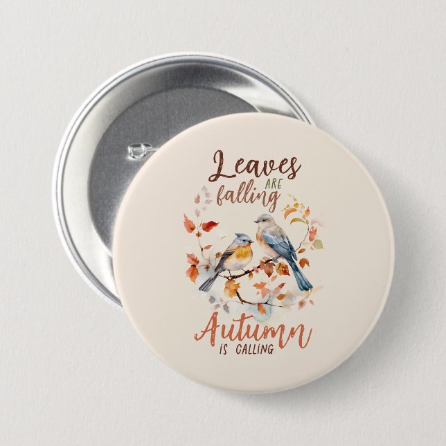 Blätter fallen - Whimsical Fall Birds & Foliage Button (Vorne & Hinten)