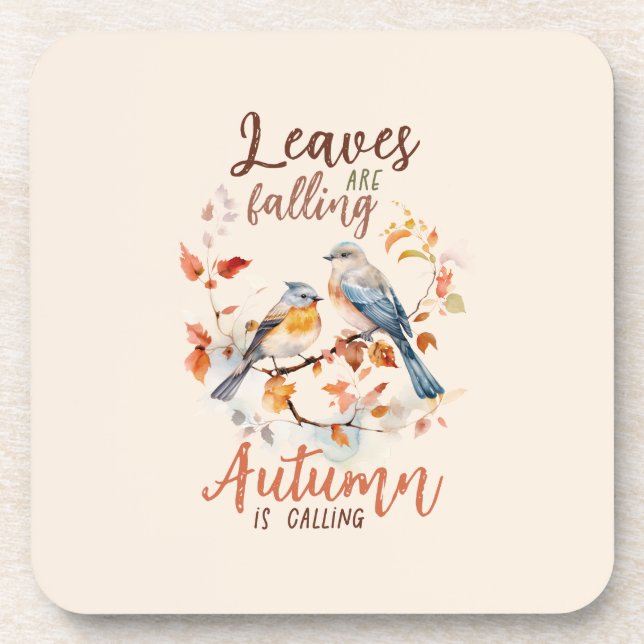 Blätter fallen - Whimsical Fall Birds & Foliage Getränkeuntersetzer (Vorderseite)