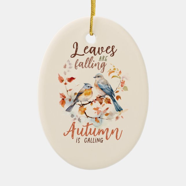 Blätter fallen - Whimsical Fall Birds & Foliage Keramik Ornament (Vorne)