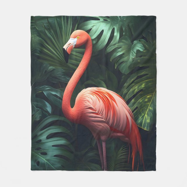 Blätter Flamingo und Dschungel Fleecedecke (Vorderseite)