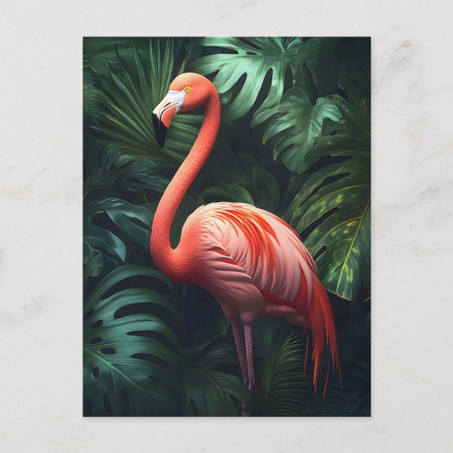 Blätter Flamingo und Dschungel Postkarte (Vorderseite)