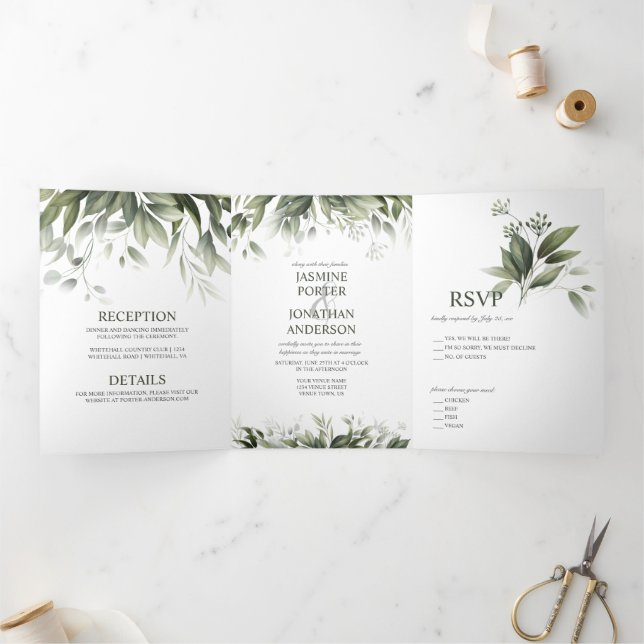 Blätter Foliage Wedding Dreifach Gefaltete Einladung (Innenseite)