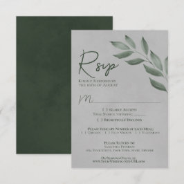 Blätter Forest Green & Grey Chic Wedding RSVP Karte