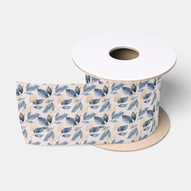 Blätter für Aquarellblau und Gold-Single Satinband (Spule)