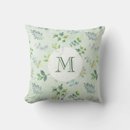 Blätter für Aquarellgrün und Foliage Monogramm Kissen