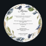 Blätter für den Blumengarten Menükarte<br><div class="desc">Modernes und elegantes Design bedruckt Navy Floral Greenery Blätter Round Menu Card For Plate,  die mit Ihrem Text angepasst werden kann. Karo im Grafikdesign-Store für andere Produkte,  die diesem Design entsprechen!</div>