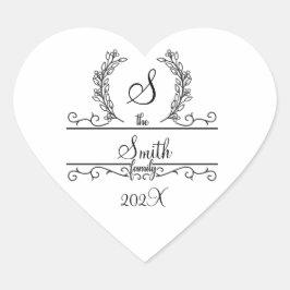 Blätter für den Schriftart Monogram Familienname S Herz-Aufkleber