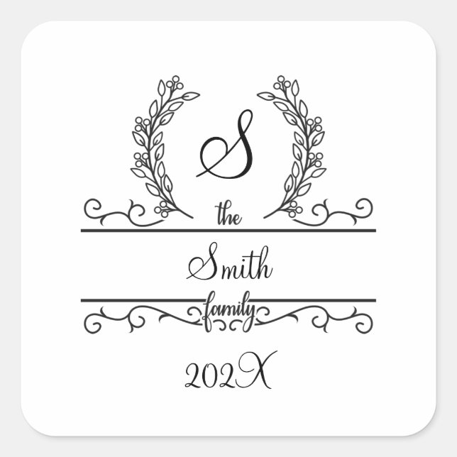 Blätter für den Schriftart Monogram Familienname S Quadratischer Aufkleber (Vorderseite)