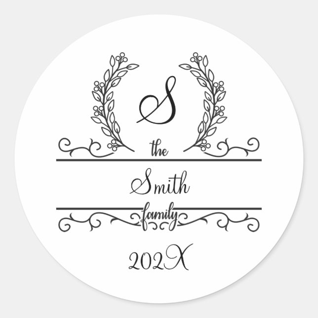 Blätter für den Schriftart Monogram Familienname S Runder Aufkleber (Vorderseite)