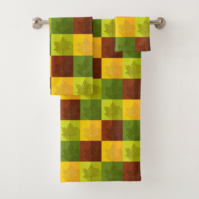 Blätter für die Herbstmaple, braun und grün Badhandtuch Set (Insitu)
