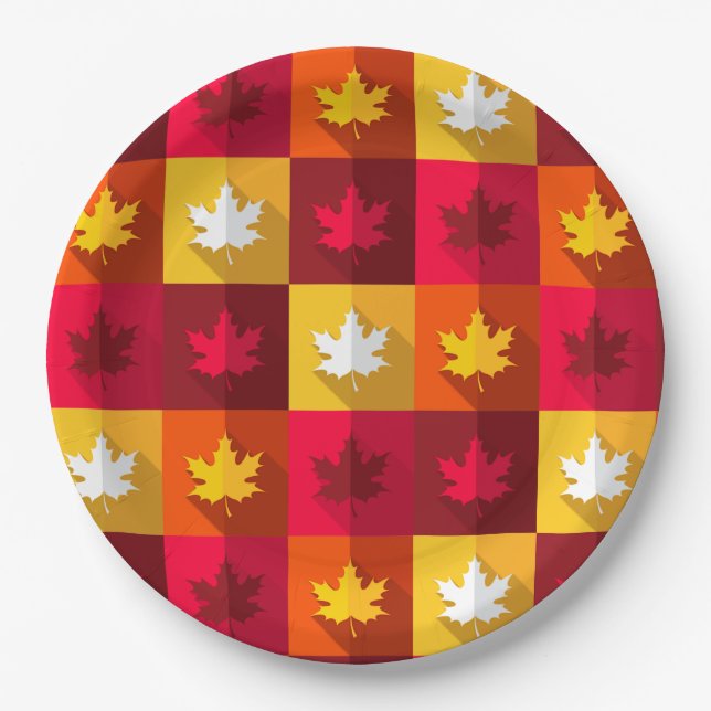 Blätter für die Herbstmaple - Helle Patchwork Pappteller (Vorderseite)