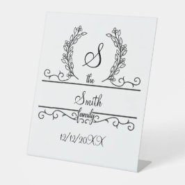 Blätter für die mit Monogramm Hochzeitfamilie Sockelschild
