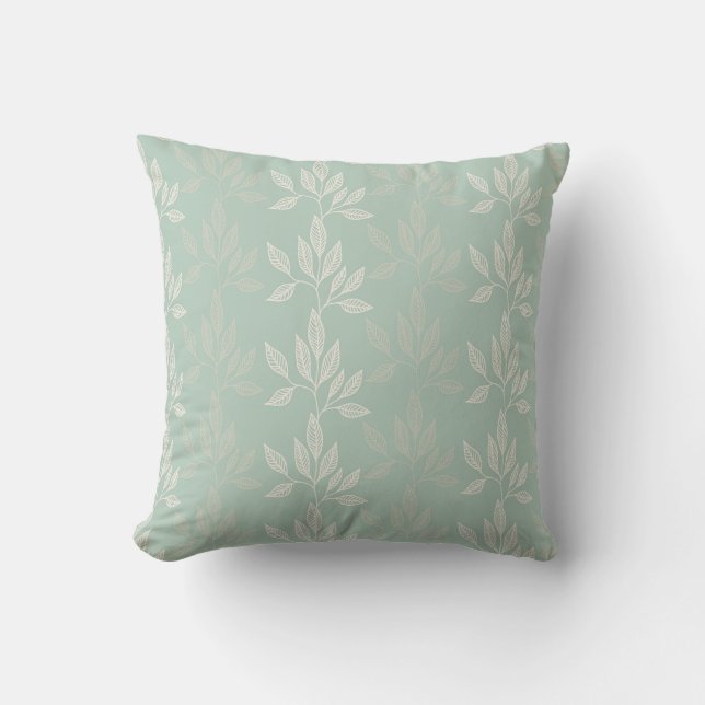 Blätter für die Sage Green & Gold Gum Leaf-Muster Kissen (Vorderseite)