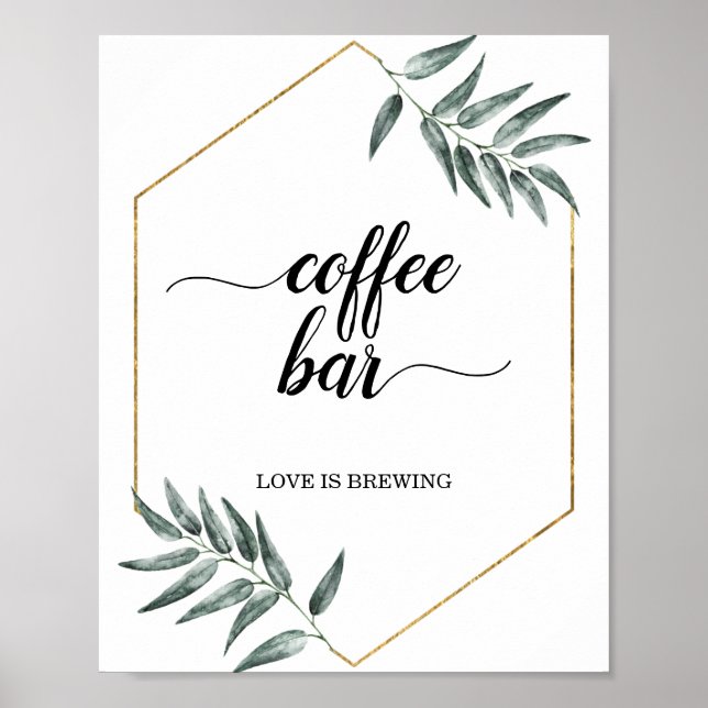 Blätter für die Wasserfarben Kaffee Bar Wedding Si Poster (Vorne)