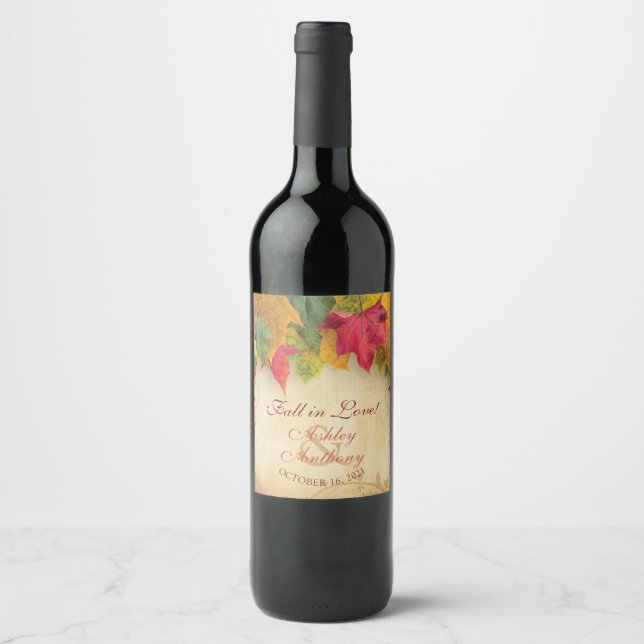 Blätter für Herbstfallen Gastgeschenk Hochzeit Ret Weinetikett (Vorderseite)