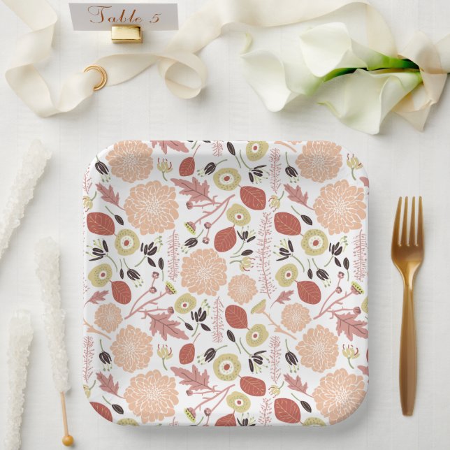 Blätter für Illustrierte Mix Peach Green Blume Pappteller (Hochzeit)