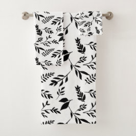 Blätter für moderne Schwarz-Weiß-Botanicals | Badhandtuch Set